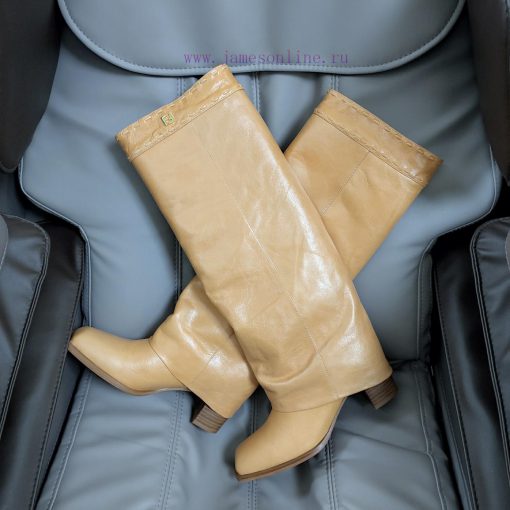 Wooden grain thick heeled pants boots/square toe single shoesFendi Top Edition 2023 Officialezv0v30s - Image 10
