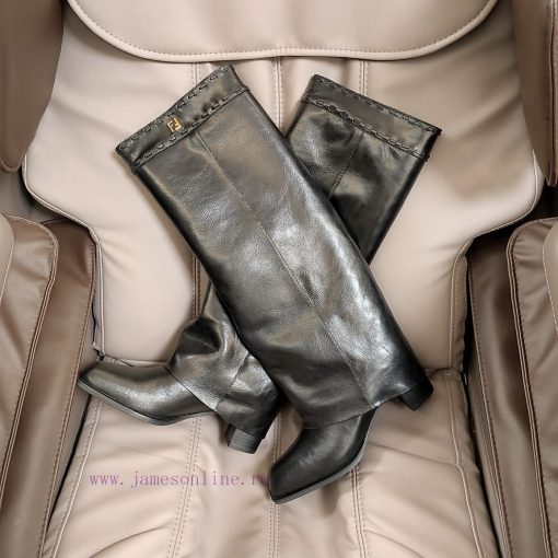 Wooden grain thick heeled pants boots/square toe single shoesFendi Top Edition 2023 Officialjkh3iit8 - Image 10