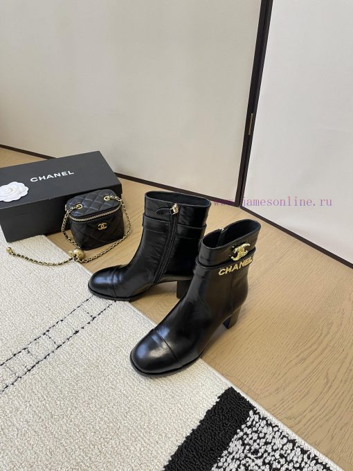 Chanel thick heel high-heeled short boots with side zipper and double C-buckle decoration fatkfyk6o5 - Image 3