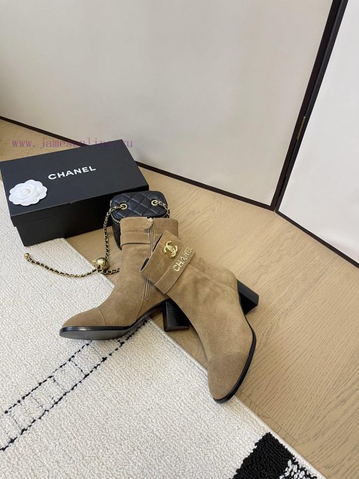 Chanel thick heel high-heeled short boots with side zipper and double C-buckle decoration faxoxzh20r - Image 5