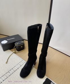 Chanel thick heel high-heeled boots with side zipper and double C-buckle decoration fashion 1wxbe450