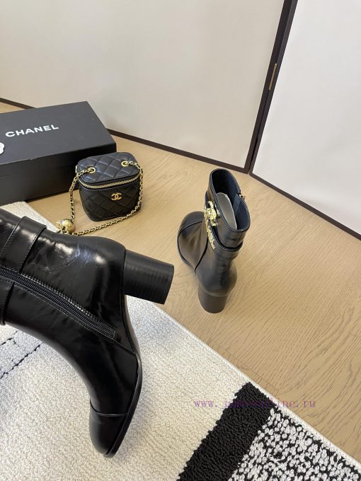 Chanel thick heel high-heeled short boots with side zipper and double C-buckle decoration fatkfyk6o5 - Image 10