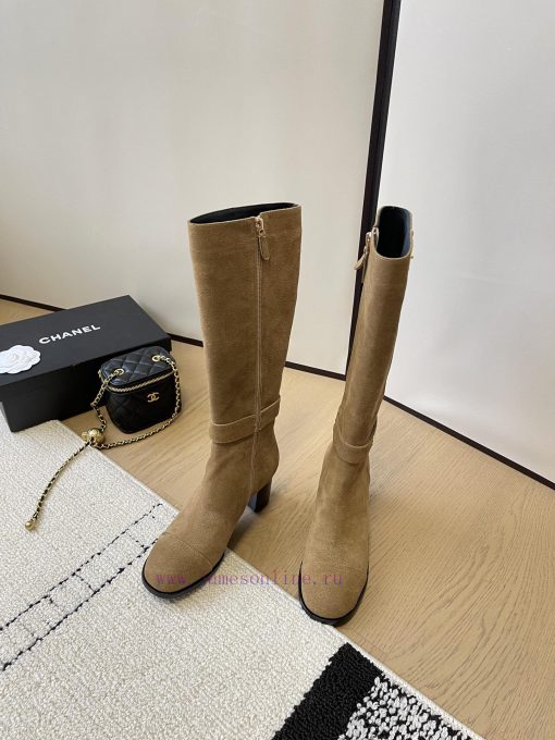Chanel thick heel high-heeled boots with side zipper and double C-buckle decoration fashion yws35y88 - Image 2