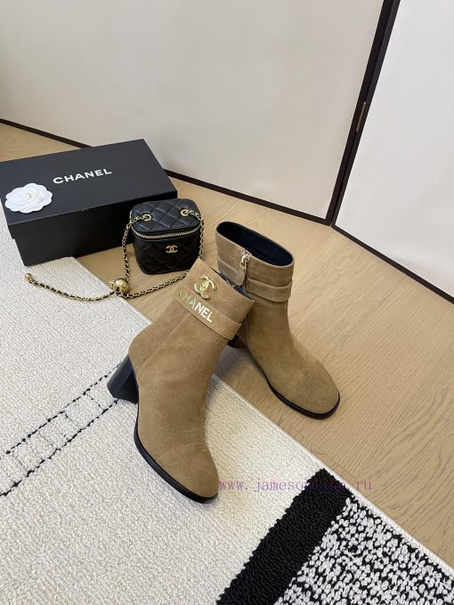 Chanel thick heel high-heeled short boots with side zipper and double C-buckle decoration faxoxzh20r - Image 7