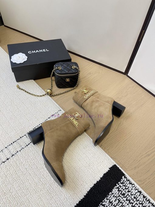 Chanel thick heel high-heeled short boots with side zipper and double C-buckle decoration faxoxzh20r - Image 8