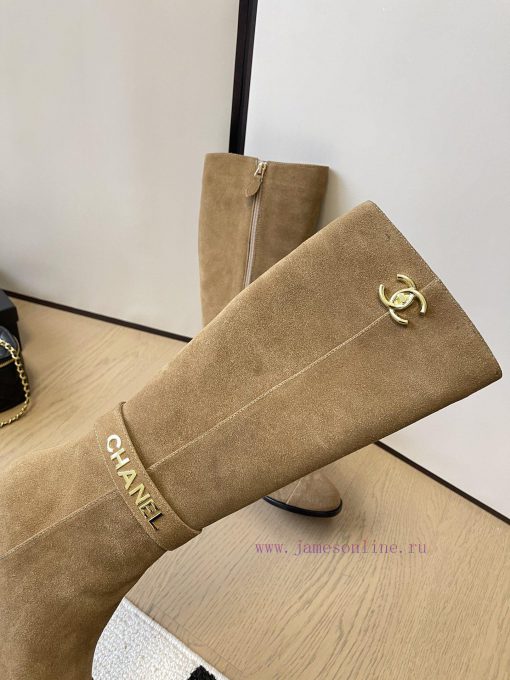 Chanel thick heel high-heeled boots with side zipper and double C-buckle decoration fashion yws35y88 - Image 5