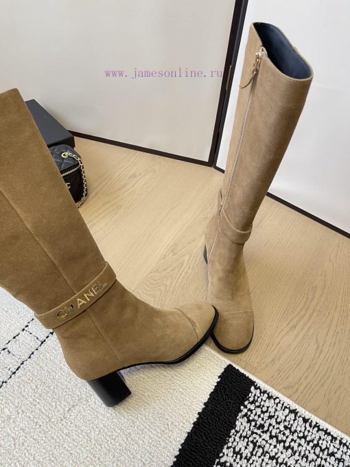 Chanel thick heel high-heeled boots with side zipper and double C-buckle decoration fashion yws35y88 - Image 6