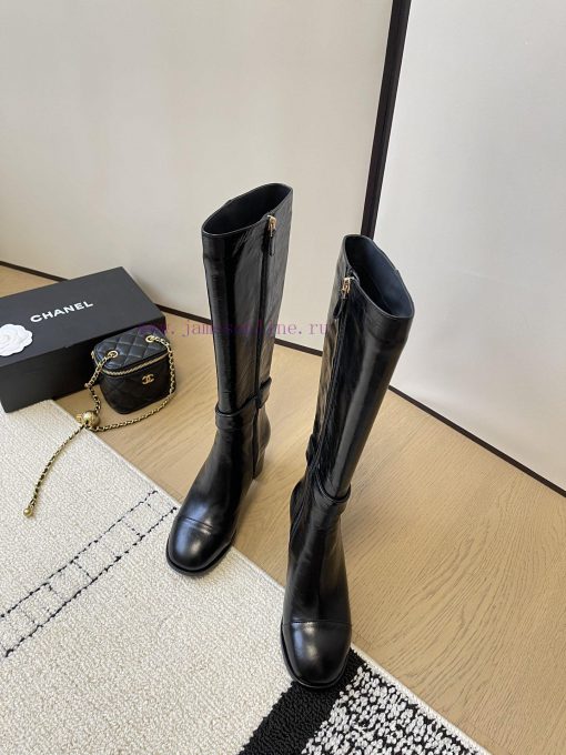 Chanel thick heel high-heeled boots with side zipper and double C-buckle decoration fashion halcb8pv