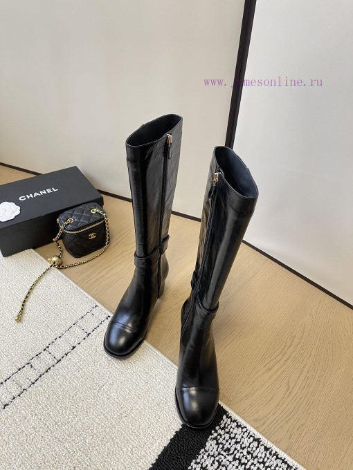 Chanel thick heel high-heeled boots with side zipper and double C-buckle decoration fashion halcb8pv - Image 2