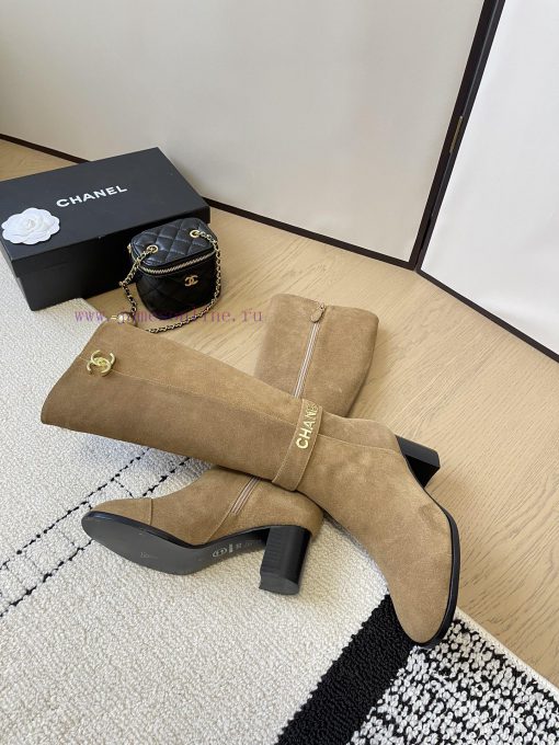Chanel thick heel high-heeled boots with side zipper and double C-buckle decoration fashion yws35y88 - Image 8