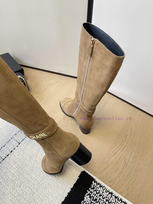 Chanel thick heel high-heeled boots with side zipper and double C-buckle decoration fashion yws35y88 - Image 9