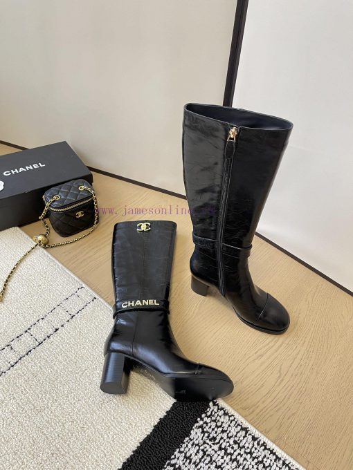 Chanel thick heel high-heeled boots with side zipper and double C-buckle decoration fashion halcb8pv - Image 5