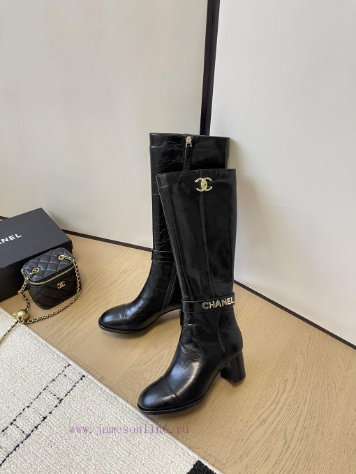Chanel thick heel high-heeled boots with side zipper and double C-buckle decoration fashion halcb8pv - Image 6