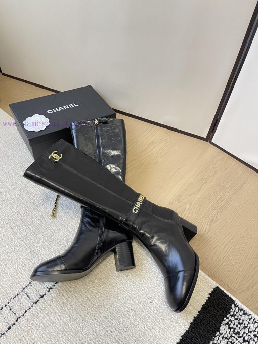 Chanel thick heel high-heeled boots with side zipper and double C-buckle decoration fashion halcb8pv - Image 7