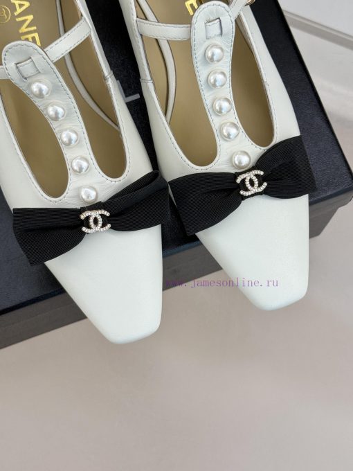 Chanel | Chanel 25C Early Spring New ProductDouble C color blocked bow pearl Mary Jane shoesnw8vqu5g - Image 8
