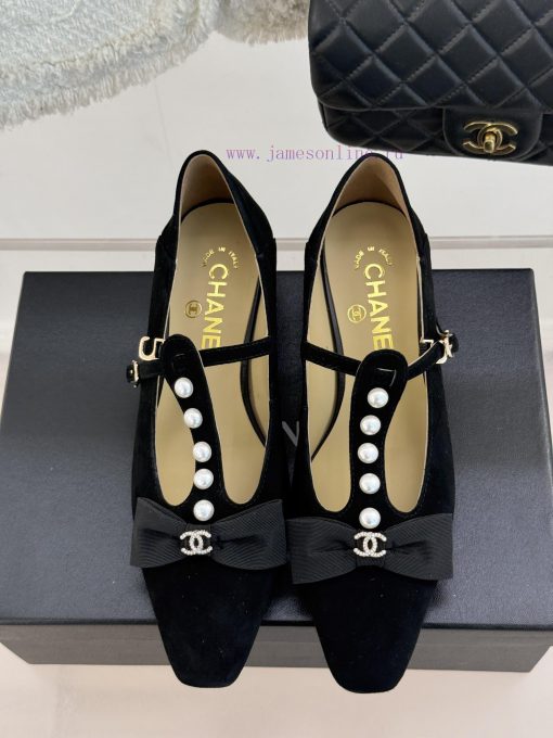 Chanel | Chanel 25C Early Spring New ProductDouble C color blocked bow pearl Mary Jane shoesd6wmwzt9 - Image 5