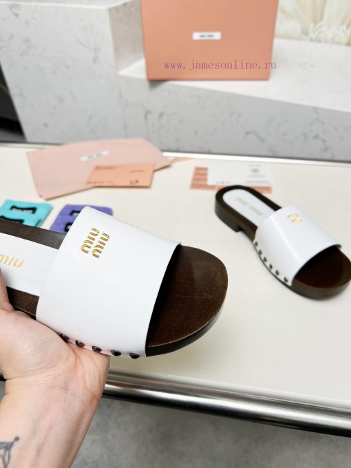 p. Miu Miu's new cool slippers, clog slippers, fashionable and casualImported soft cowhide wtp1r9qkp - Image 3