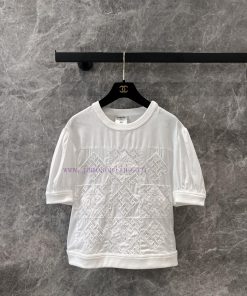 ZT61070 Chanel 25Ss Spring/Summer New Cutout Splicing Patchwork Embroidered Short Sleeve Top | p7eakhkk