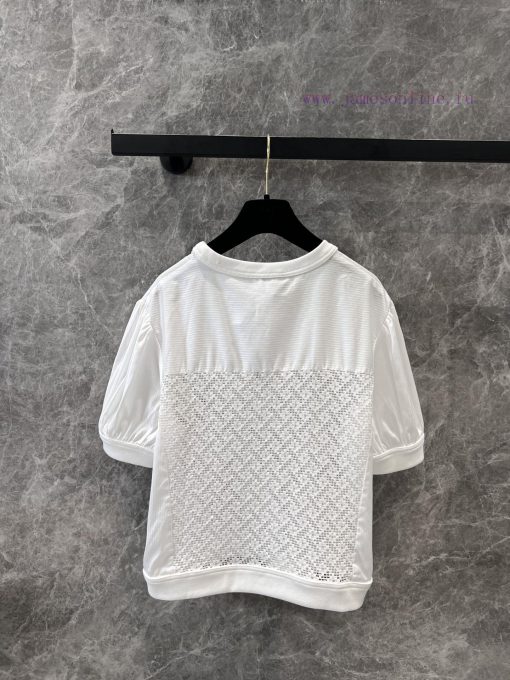 ZT61070 Chanel 25Ss Spring/Summer New Cutout Splicing Patchwork Embroidered Short Sleeve Top | p7eakhkk - Image 3