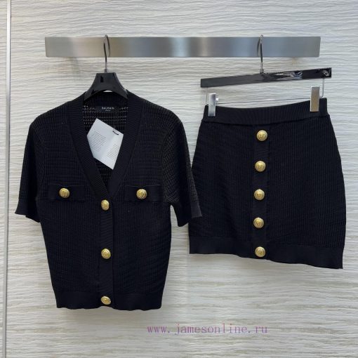 CT77523 Balman 25 Spring/Summer Slim Fit V-neck Knitted Set V-neck Short Sleeve Cardigan+Arm Hu dntlt9sb