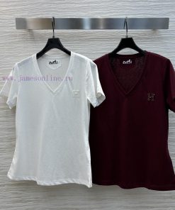 CT77525 Hermes V-neck T-shirt With Minimalist Vintage Style Made Up Of Classic Beads And Beads ydqzxf6v