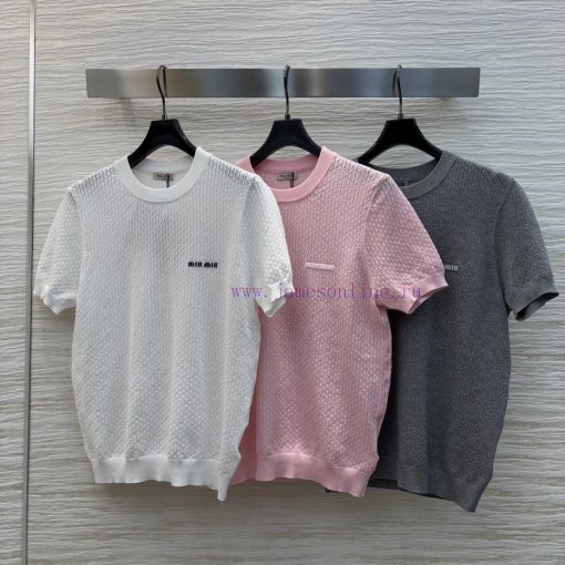CT77526 Miu Miu Miu Miu 25 Spring And Summer New Hollow Knitted Short Sleeve Top Fashionable An obxvdi2a
