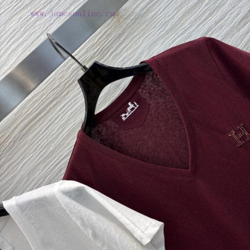 CT77525 Hermes V-neck T-shirt With Minimalist Vintage Style Made Up Of Classic Beads And Beads ydqzxf6v - Image 4