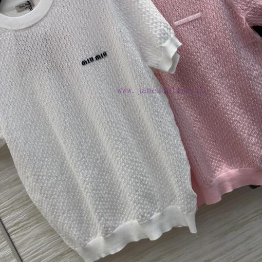 CT77526 Miu Miu Miu Miu 25 Spring And Summer New Hollow Knitted Short Sleeve Top Fashionable An obxvdi2a - Image 8