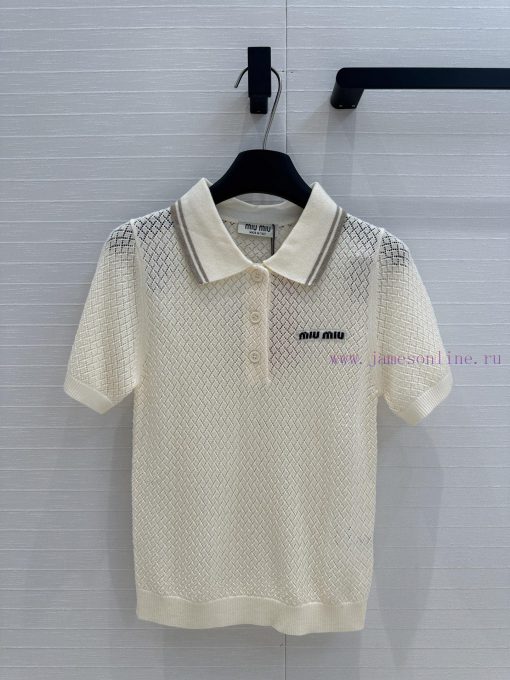 Highly Recommended BT77537 Miu Miu Girl Outfit Fashionable And Sharp Cut Polo Collar Knitted Sh qnqvskxc