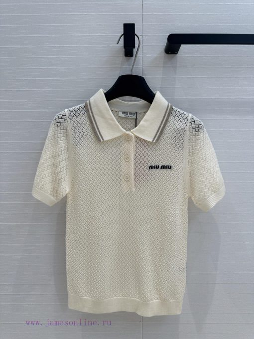 Highly Recommended BT77537 Miu Miu Girl Outfit Fashionable And Sharp Cut Polo Collar Knitted Sh qnqvskxc - Image 2