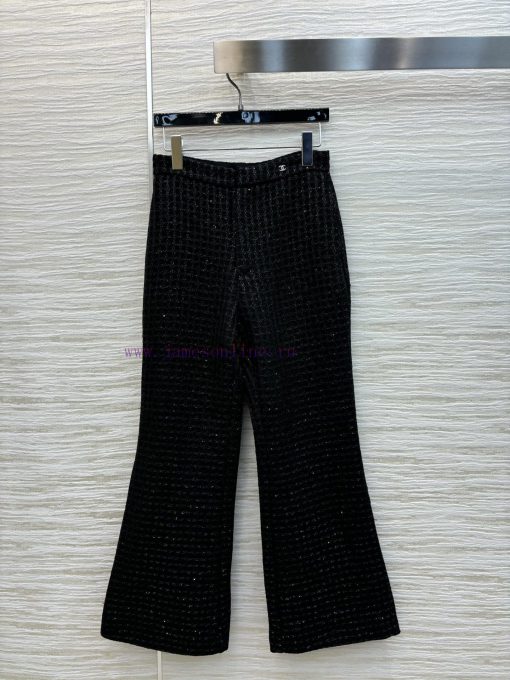 CK77553 Chanel 25 Early Spring New Style Black Coarse Tweed Micro Bell Bottom Pants With A Soci 8du3nfsh