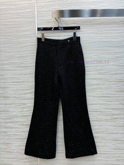 CK77553 Chanel 25 Early Spring New Style Black Coarse Tweed Micro Bell Bottom Pants With A Soci 8du3nfsh - Image 2