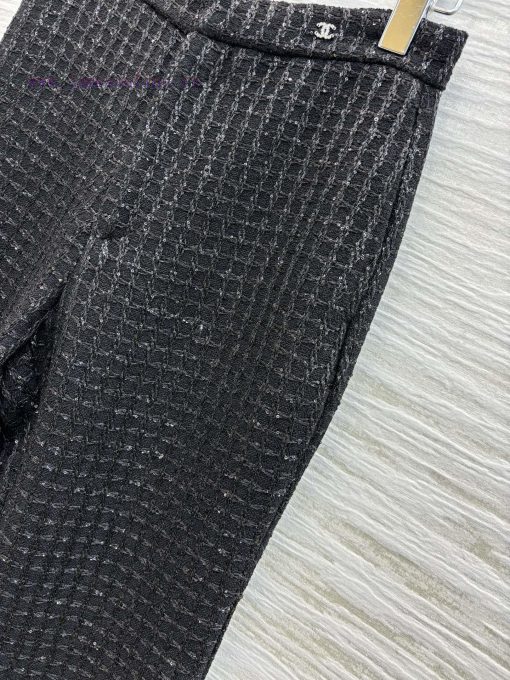 CK77553 Chanel 25 Early Spring New Style Black Coarse Tweed Micro Bell Bottom Pants With A Soci 8du3nfsh - Image 5