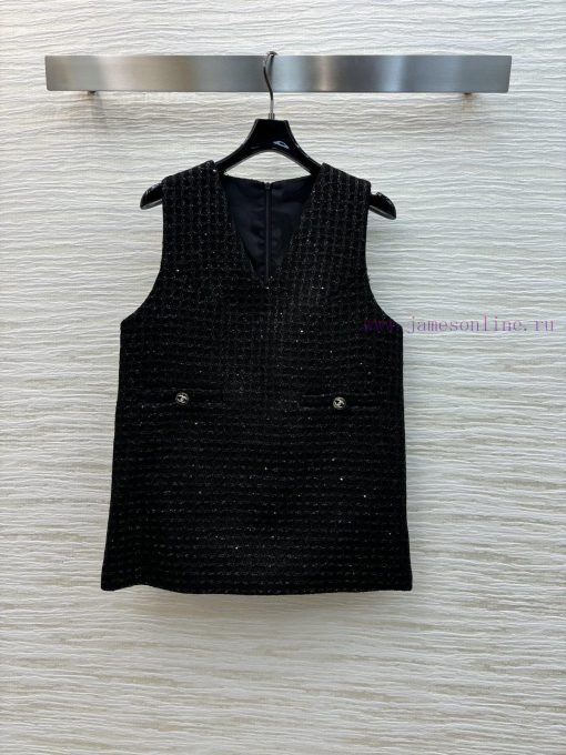 CL77555 Chanel 25 Early Spring New Item Sequined Coarse Tweed Vest Dress With Black Sequins Emb evlqxb0h