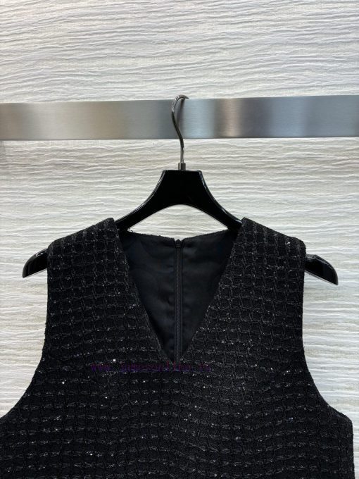 CL77555 Chanel 25 Early Spring New Item Sequined Coarse Tweed Vest Dress With Black Sequins Emb evlqxb0h - Image 3