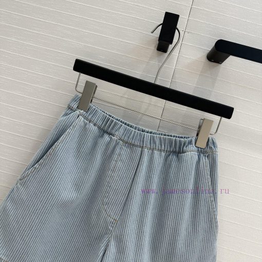 High End Quality BK77579 Miu * 25 Spring/Summer New Collection Retro Striped Denim Shorts Elast u9j50s5i - Image 3
