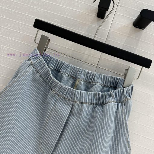 High End Quality BK77579 Miu * 25 Spring/Summer New Collection Retro Striped Denim Shorts Elast u9j50s5i - Image 5