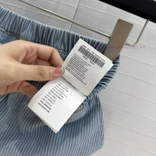 High End Quality BK77579 Miu * 25 Spring/Summer New Collection Retro Striped Denim Shorts Elast u9j50s5i - Image 6