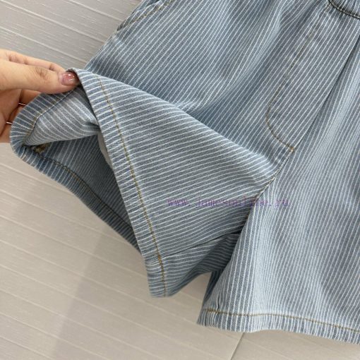 High End Quality BK77579 Miu * 25 Spring/Summer New Collection Retro Striped Denim Shorts Elast u9j50s5i - Image 7