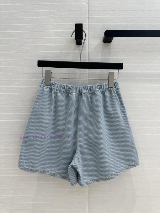 High End Quality BK77579 Miu * 25 Spring/Summer New Collection Retro Striped Denim Shorts Elast u9j50s5i - Image 10