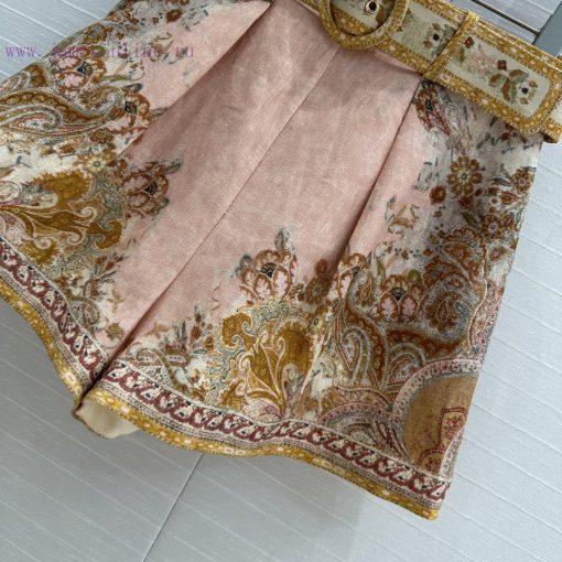 New Product BK76172 Zm * 25 Spring And Summer Vacation Cream Powder Floral Linen Shorts A Must- eqr6ti84 - Image 7