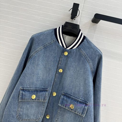 Strongly Recommend BW76253 Ce * 25s New Product Washed Blue Denim Baseball Jacket Jacket Back L tp33zrqv - Image 3