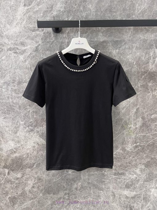 ZT60703 Moncler 25 Early Spring New Collar Nail Bead Round Neck Short Sleeved T-shirt 丨 YB Deve h5a6y6ep - Image 2