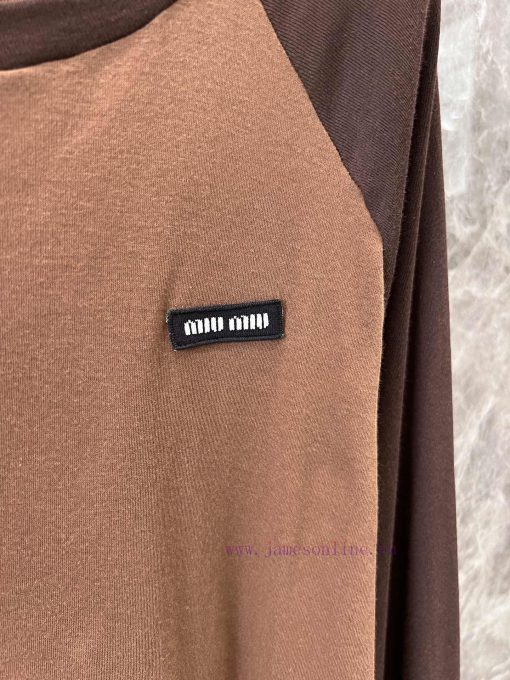 ZT60708 Miumi * 25Ss Spring/Summer New Micro Logo Splicing Long Sleeve T-shirt | YB Developed S kxxau7zc - Image 6
