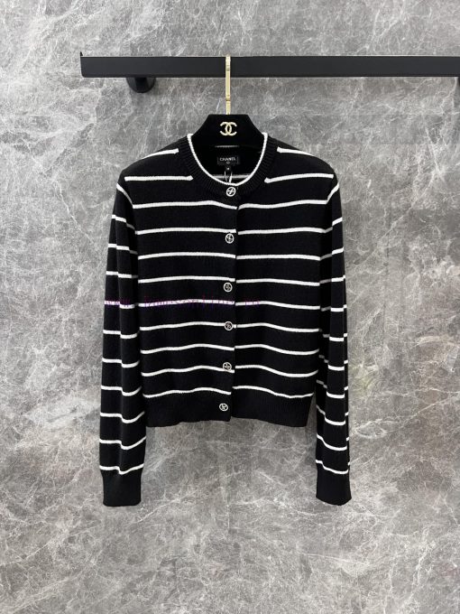 ZW60709 Chanel 25Ss Early Spring New Striped Knitted Cardigan | Produced Round Neck Cardigan Cu 0z61o0vz