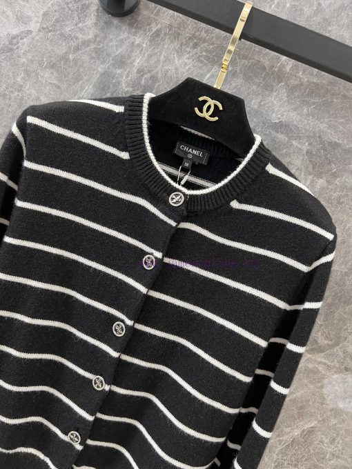 ZW60709 Chanel 25Ss Early Spring New Striped Knitted Cardigan | Produced Round Neck Cardigan Cu 0z61o0vz - Image 4