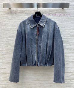 CW76892 Loewe 25 Early Spring New Collection Pleated Logo Leather Decoration Lapel Denim Jacket hzv3ykys