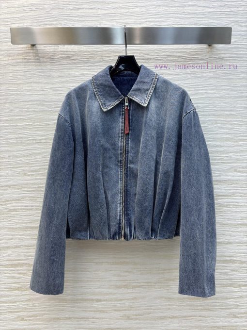CW76892 Loewe 25 Early Spring New Collection Pleated Logo Leather Decoration Lapel Denim Jacket hzv3ykys