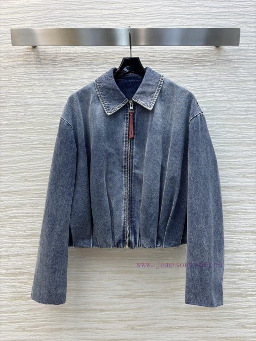 CW76892 Loewe 25 Early Spring New Collection Pleated Logo Leather Decoration Lapel Denim Jacket hzv3ykys - Image 2
