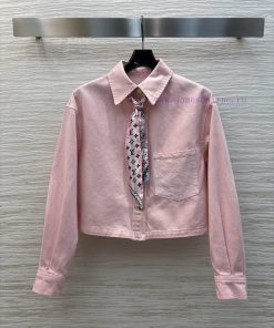 CC76897 Louis Vuitton 25 Early Spring New Collection Pink Washed Denim Series Lapel Short Shirt 1rygbv0k